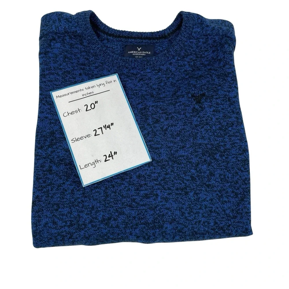 American Eagle Classic Fit Blue Black Marled Wool Blend Crewneck Sweater Men's M